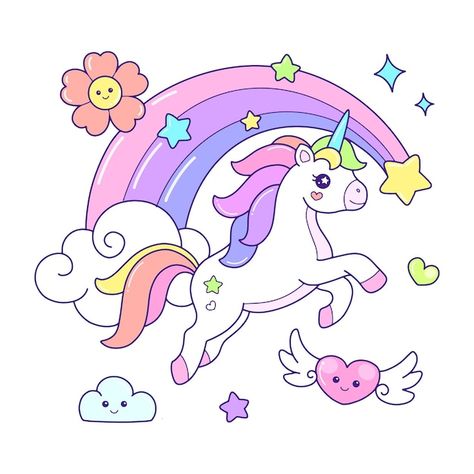 Unicorn Flying, Hot Air Balloon Drawing, Rainbow Illustration, Cute Rainbow Unicorn, Rainbow Drawing, Castle Illustration, Unicorn Artwork, Flying Unicorn, Unicorn Drawing