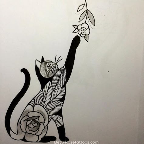 Rose cat tattoo design by Betty Rose- this would be a super cute wrist tattoo! Tattoo Gato, Cute Tattoos On Wrist, Tier Tattoo, Black Cat Tattoos, Kunst Tattoos, Cat Tattoo Designs, Trendy Tattoos, Forearm Tattoos, Rose Tattoos