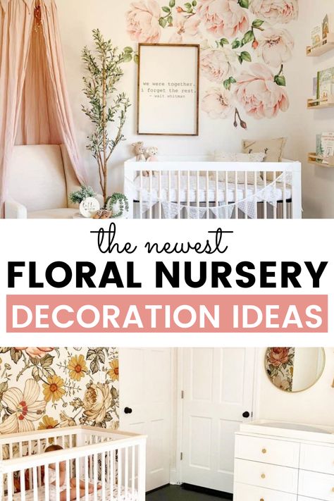 Diy Floral Nursery Decor, Boho Garden Nursery, Garden Theme Nursery Girl, Flower Nursery Ideas, Floral Theme Nursery, Spring Nursery Ideas, Flower Themed Nursery, Floral Nursery Ideas, Green Floral Nursery