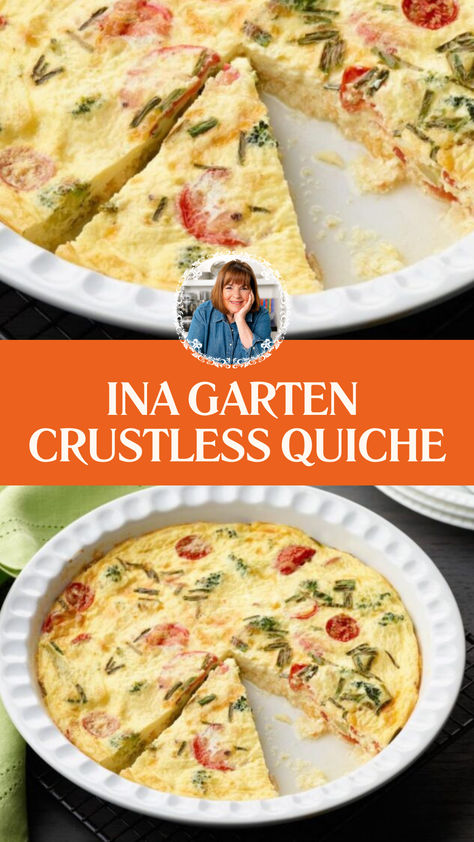 Ina Garten Crustless Quiche Baked Cottage Cheese Eggs Ina Garten, Tomato Feta Quiche, Best Crustless Quiche, Crustless Veggie Quiche, Best Quiche Recipe Ever, Quiches Recipes, Crustless Quiche Recipes, Brekky Ideas, Quiche Crustless