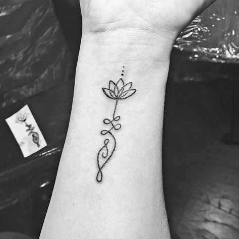 Wildflowers Tattoo, Yoga Tattoos, Lotus Tattoo Design, Unalome Tattoo, Shape Tattoo, Muster Tattoos, Lotus Tattoo, Wrist Tattoo, Friend Tattoos