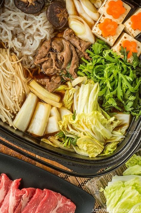 Sukiyaki (Japanese Hot Pot) | Easy Japanese Recipes at JustOneCookbook.com Japanese Sukiyaki Recipe, Sukiyaki Recipe, Japanese Hot Pot, Hot Pot Recipe, Just One Cookbook, Easy Japanese Recipes, Japanese Recipes, Japanese Cooking, Japanese Dishes