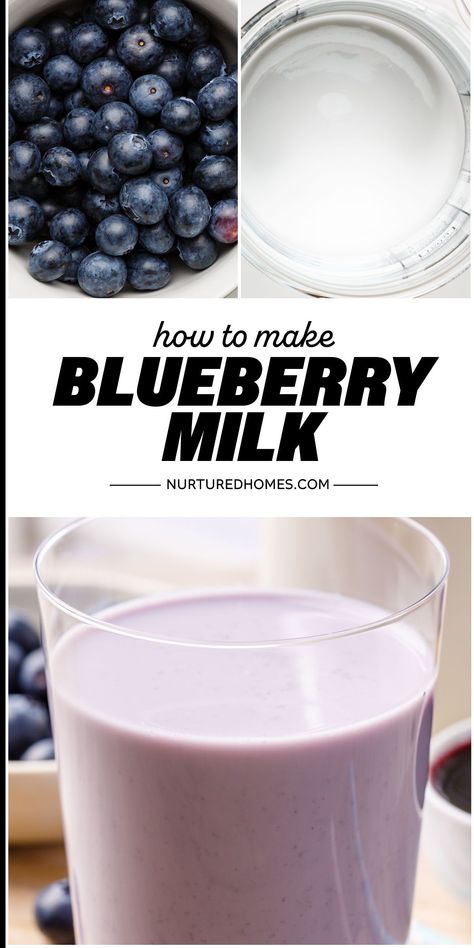 Here's how to make the most heavenly homemade blueberry milk! It's creamy, refreshing and comforting. Infused Milk Recipes, Blueberry Drinks Nonalcoholic, Homemade Blueberry Lemonade Recipe, Frozen Blueberries And Milk, Blueberry Milkshake Recipe, Blueberry Lemonade Mocktails, Blueberry Milkshake, Blueberry Milk, Homemade Blueberry Syrup