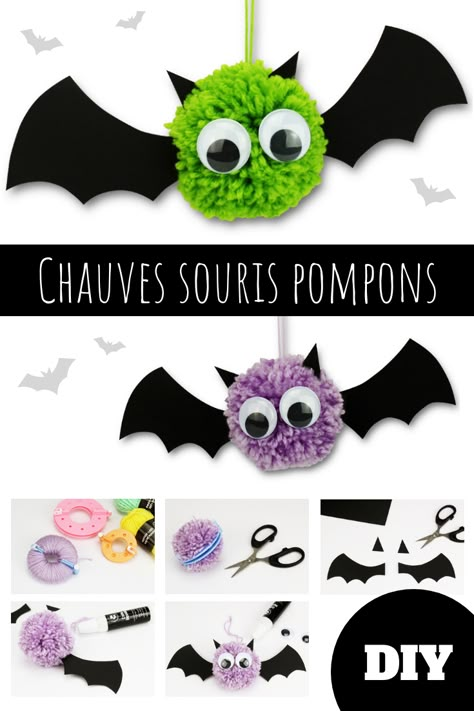 Un bricolage d'Halloween facile dans lequel les enfants fabriqueront des chauves souris pompons en utilisant de la laine et du papier ! #craft #kids #Halloween Bricolage Halloween, Halloween Fest, Adornos Halloween, Craft Kids, Easy Halloween Crafts, Pom Pom Crafts, Halloween Cake, Witch Cat, Halloween Craft