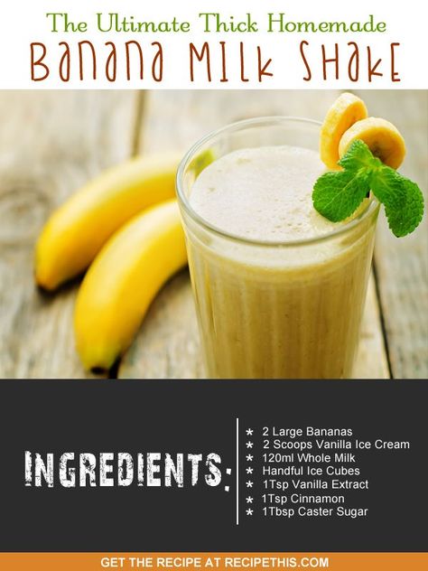 Ice Cream Maker Recipes | The Ultimate Thick Homemade Banana Milk Shake Banana Milk Shake, Banana Shake Recipe, Banana Milkshake Recipe, Recipe With Milk, Banana Shake, Bear Recipes, Banana Drinks, Ice Cream Maker Recipes, Milkshake Recipe