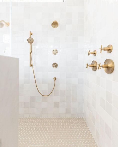 Walk-in shower goals 🚿 Shower Tile: Cloe 5x5 in White Shower Floors: Makoto 2" Rounds in Shoji White Floors: Allora 3x24 in… | Instagram Shower Goals, Bedrosians Tile, Shower Floors, Shoji White, Front Walk, Primary Bathroom, Bathroom Closet, White Shower, Bathroom Remodel Designs