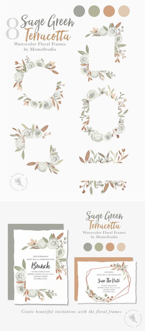 Greenery Floral Arrangement, Terracotta And Green, Color Terracota, Invitation Clipart, Wedding Green, Sage Wedding, Copper Wedding, Rose Gold Frame, Sage Green Wedding