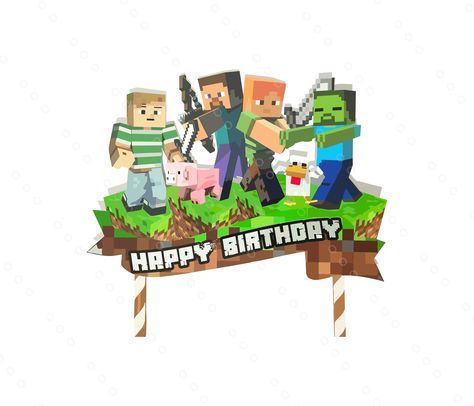 Minecraft Cake Toppers Printable, Minecraft Happy Birthday, Minecraft Cake Topper, Minecraft Png, Printable Cake Topper, Minecraft Birthday Cake, Happy Birthday Png, Designs Printable, Happy Birthday Printable