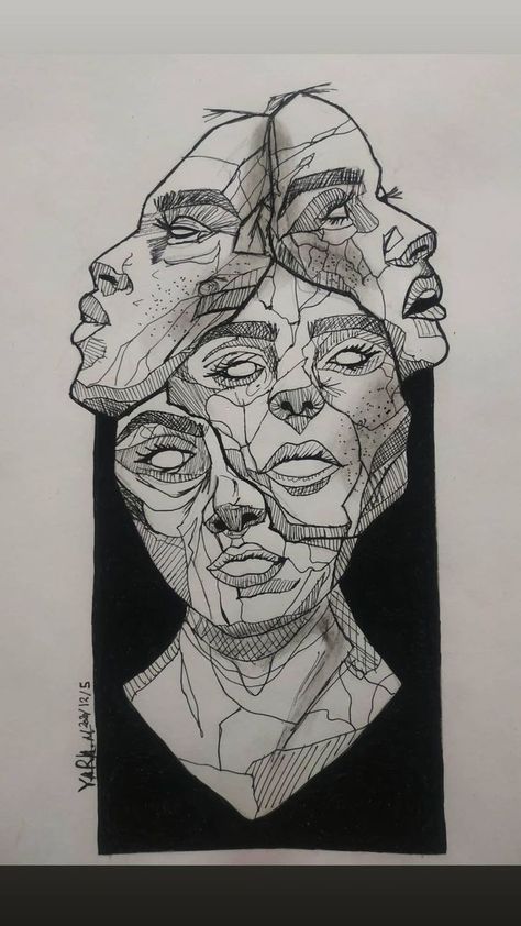 Face Split Tattoo, Abstract Art Faces Creative, Sketchbook Art Inspiration Pen, Abstract Sketches Creative, Abstract Face Art Drawings, Line Art Styles, Pen Sketches Aesthetic, Quick Sketches Of People, Edgy Drawings