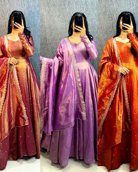 On Sale Rs.1349/- Free Shipping WITH EXCLUSIVE GOWN MASTER SERIES IN QUALITY PRODUCT* *GOWN FABRICS : ORIGINAL BANARASI TISSU TWO TONE WITH EMBROIDERY WITH 3mm SEQUENCE THREAD WORK* *GOWN LENGTH- 55+* *DUPPTA- Banarasi Tissu With Embroidery sequence cut Work 2.2 MITR* *SLEEV LENGTH - 26 inch+ *LINING : Micro* *Size : M upto L Size xl upto Xxl *NOTE : BE AWARE MARKET REPLICA NET TISSU AND ERODE SILK WE ARE MAKING ORIGINAL BANARASI TISSU SILK WITH TWO TONE SADE ONLY* 🌿🌿🌿🌿🌿🌿🌿🌿🌿... Silk Anarkali Gown, Exclusive Gowns, Gown With Dupatta, Alaska Fashion, Anarkali Dress Pattern, Party Wear Gown, Outfit Work, Full Length Gowns, Anarkali Gown