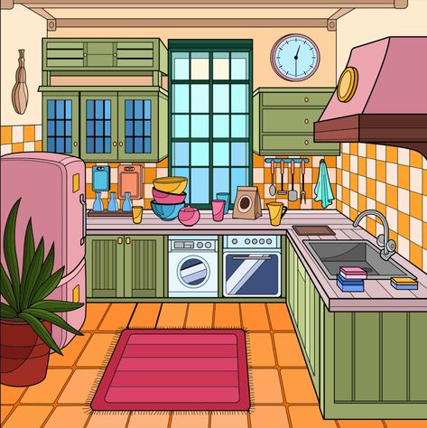 Kitchen Cartoon, Cartoon Kitchen, Kitchen Background, Picture Composition, Interior Design Renderings, Fashion Illustrations Techniques, Coloring Art, May 4th, Preschool Arts And Crafts