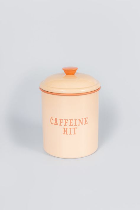 Organise your coffee stash with this pastel canister from Yvonne Ellen. Its vintage enamel look, complete with a cheeky slogan, adds a playful touch to any kitchen. Keep your coffee fresh and add a touch of whimsy to your home. Create a full set with our tea and sugar canisters too! 11CM X 15.5CM Wash gently in warm so Fun Kitchen Ware, Yvonne Ellen, Xmas Gift Guide, Sugar Canister, Coffee Canister, What A Girl Wants, Vintage Bone China, Apartment Life, College Apartment