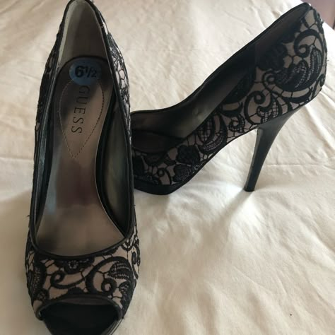 6.5 Black Lace Guess Heels. Nwot. Wore Around House To Try Out. Too Tall With On So I Have Never Worn Out Very Stylish Chamberlain Aesthetic, Pretty Little Liars Aesthetic, Faye Chamberlain, Black Lace Heels, Shalom Harlow, Devon Aoki, Guess Heels, Cute Shoes Heels, Lace Heels