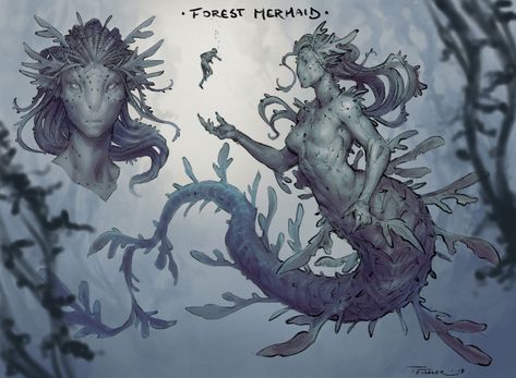 ArtStation - Creatuanary 2019! Forest Mermaid, Taran Fiddler, Fantasy Mermaids, Humanoid Creatures, Mermaids And Mermen, Fantasy Monster, Mythological Creatures, Monster Design, Creature Concept Art