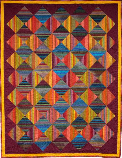 striped fabric quilt by Janis Benedict - 43" x 55" - 2012 - stripes miter squares on point Quilts Using Striped Fabric, Quilts Using Plaid Fabric, Quilts With Striped Fabric, Striped Fabric Quilts, Kaffe Fassett Quilts Ideas, Striped Quilts, Kaffe Quilts, Orange Quilt, Kaffe Fassett Quilts