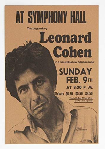 Vintage Music Art, Music Concert Posters, Vintage Concert Posters, Vintage Music Posters, Leonard Cohen, Columbia Records, Concert Poster, Rock Concert, Canvas Print Display