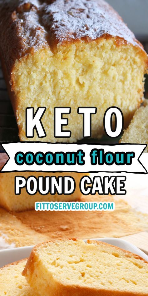 Images showing keto coconut flour pound cake slices on a white plate Keto Butter Pecan Pound Cake, Keto Sour Cream Pound Cake, Keto Coconut Flour Cake, Keto Sheet Cake Recipes, Keto Cake Recipes Coconut Flour, Coconut Flour Cheesecake Crust, Keto Sour Cream Cake, Keto Japanese Cake, Coconut Flour Cake Recipes Simple