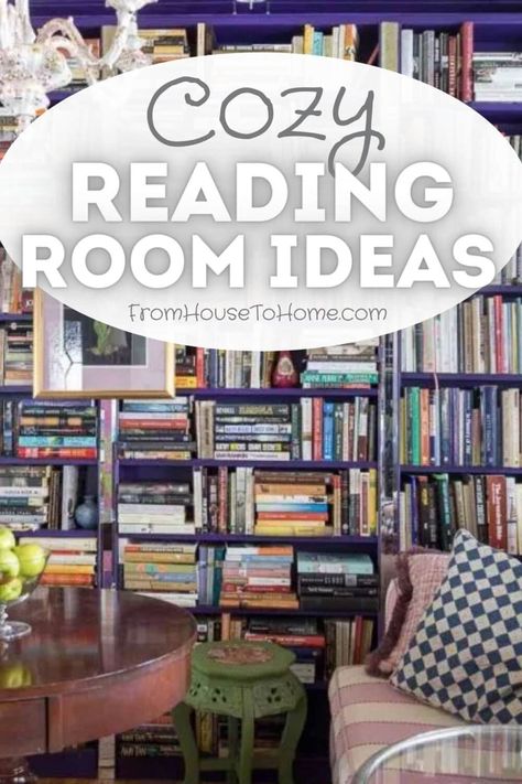 Turn your sunroom into a relaxing small library room with these small space decorating ideas. Get some inspiration for cozy reading rooms to make your own small home library. Family Reading Room, Spare Bedroom Library, Reading Room Decor Ideas, Guest Bedroom Library Combo, Family Library Room, Small Room Library, Office Reading Room Ideas, Cozy Den Room Ideas, Home Study Room Ideas