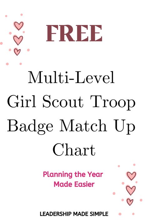 Free Multi-Level Girl Scout Troop Badge Match Up Chart Brownie Daisy Multi Level Troop, Multi Level Troop Badges, Craft And Tinker Badge Ideas, Girl Scout Snacks For Meetings, Girl Scout Cadette Badges, Girl Scout Badge Ideas, Girl Scout Junior Badges, Girl Scout Badges Requirements, Junior Girl Scout Badges