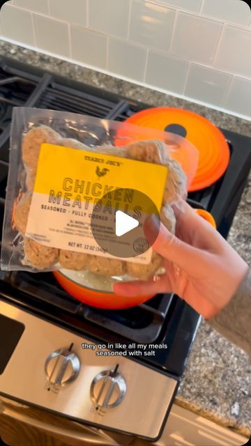 Sweating at Nap Time on Instagram: "Chicken meatball and rice one pot meal!! - saute onion and mini peppers in olive oul, season with s&p, garlic and red pepper flakes - add trader joes chicken meatballs. Cover and cook on LOW for 10min (i did not cook on low 🫠) - deglaze with white wine if necessary, add 1.5c Arborio rice and 3c chicken broth - cover and cook until liquid is gone - add 1/3c heavy cream and 1/3c of parmesean (optional) - enjoy!!!  #onepotmeals #easydinner #quickdinner #weeknightmeals #recipe #traderjoesfinds" Trader Joe’s Meatballs, Best Trader Joe’s Meals, Trader Joes Chicken Meatballs, Trader Joe’s Chicken Meatball Recipe, Trader Joes Chicken Meatball Recipe, Trader Joe’s Meal Prep Dinner, Trader Joe’s Chicken Meatballs, Trader Joes Easy Meals, Easy Trader Joes Meals