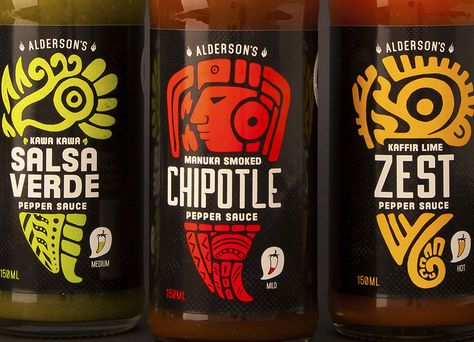 Mayan Packaging Design, Mexican Packaging, Shito Sauce, Pickle Packaging, Hot Sauce Packaging, Chipotle Salsa, Sauce Packaging, Spices Packaging, Creative Package Design