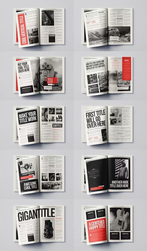 Retro Vintage Magazine Template InDesign. 36 custom pages. A4 and US letter size. Magazine Page Layouts, Indesign Layout, 잡지 레이아웃, Publishing Design, Indesign Magazine Templates, Book And Magazine Design, Magazine Layout Design, Cool Magazine, Portfolio Layout