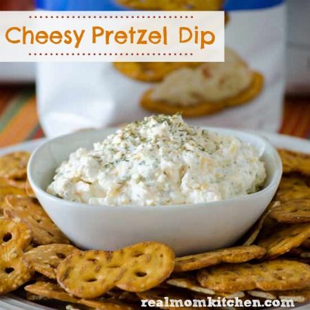 Cheesy Pretzel Dip | realmomkitchen.com Pretzel Thins Dips, Dip For Pretzels, Pretzel Dip Recipes, Dried Chives, Pretzel Thins, Onion Flakes, Unique Snacks, Mom Kitchen, Pretzel Dip