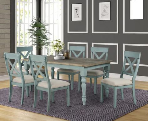 Ophelia & Co. Cierra Dining Set | Wayfair Round Dining Table Set, Dining Table Makeover, Kitchen Table And Chairs, Kitchen Table Makeover, Round Dining Table Sets, Dining Table Sets, Set Meja Makan, Crossback Chairs, 7 Piece Dining Set