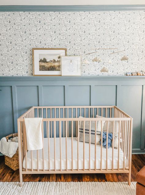 Wallpaper – Ducks In A Row Wall Paneling In Nursery, Nursery Wall Panels, Blue Wall Panelling Nursery, Wood Panelling Nursery, Wallpaper And Dado Rail, Nursery With Panelling, Unisex Nursery Wallpaper, Half Panel Half Wallpaper Nursery, Wallpaper Baby Nursery