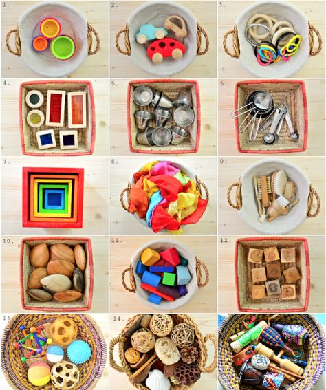 Montessori Loose Parts, Infant Treasure Basket Ideas, Montisouri Ideas, Montessori Treasure Basket, How We Montessori, Sensory Basket Ideas, Loose Parts Play For Babies, Montessori Labels, Loose Parts Play Toddlers