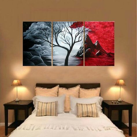 One Painting In 3 Canvas, Wall Painting Frame Ideas, Three Piece Canvas Painting, 3 Piece Painting Ideas, Three Piece Painting, Three Canvas Painting, Multi Canvas Painting, Multiple Canvas Paintings, Three Piece Wall Art