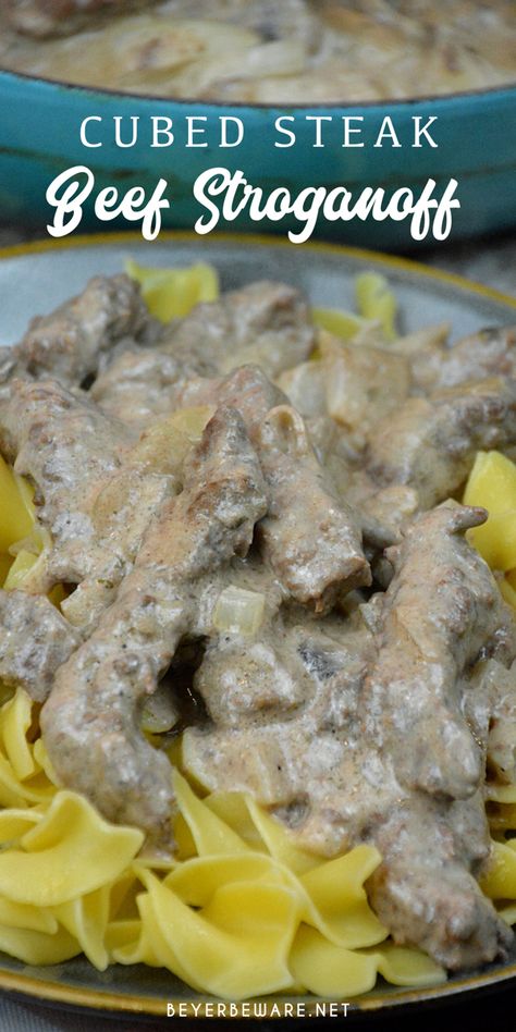 Steak Beef Stroganoff, Cubed Steak Recipes Easy, Cubed Beef Recipes, Cube Steak Crock Pot Recipes, Beef Cube Steak Recipes, Steak Stroganoff, Beef Cubed Steak, Paleo Crockpot Recipes, Round Steak Recipes