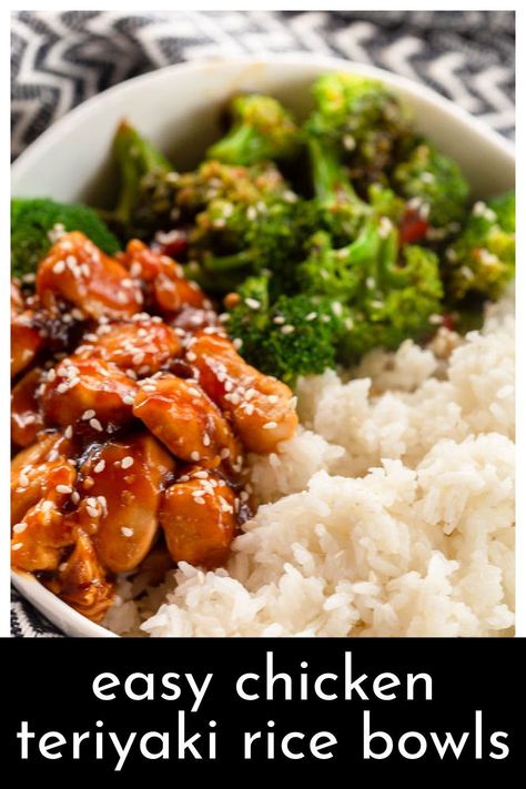 Chicken Teriyaki Rice Bowls is an easy weeknight dinner with a homemade teriyaki sauce, chicken breasts, broccoli, and bell peppers! The sauce is used on both the chicken and the vegetables for maximum teriyaki flavor, and it is served alongside fluffy white rice. Quick Teriyaki Chicken, Teriyaki Chicken Rice, Ayam Teriyaki, Desserts Nutella, Teriyaki Chicken Rice Bowl, Teriyaki Rice, Chicken Rice Bowl, Pollo Teriyaki, Teriyaki Chicken And Rice