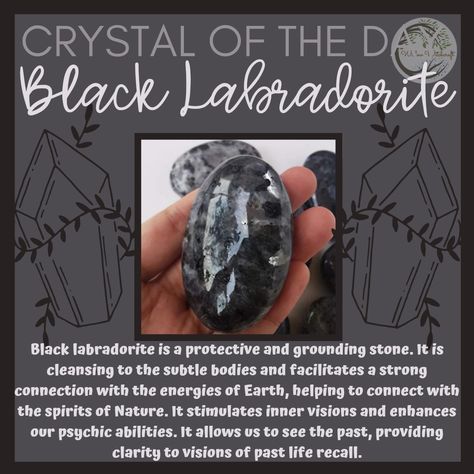 Black Labradorite Meaning, Black Labradorite Crystal Meaning, Larvikite Crystal, Labradorite Meaning, Crystal Identification, Crystal Tips, Crystal Magick, Canned Strawberries, Healing Rocks