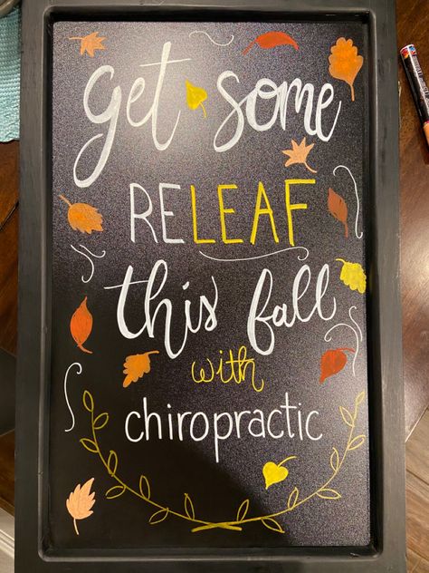 Chiropractor Humor Halloween, Autumn Chiropractic Quotes, Chiropractic Birthday Ideas, Chiropractic Halloween Humor, Chiropractic Quotes For Fall, Fall Chiropractic Quotes, September Chiropractic Boards, Back To School Chiropractic Boards, Thanksgiving Chiropractic Quotes