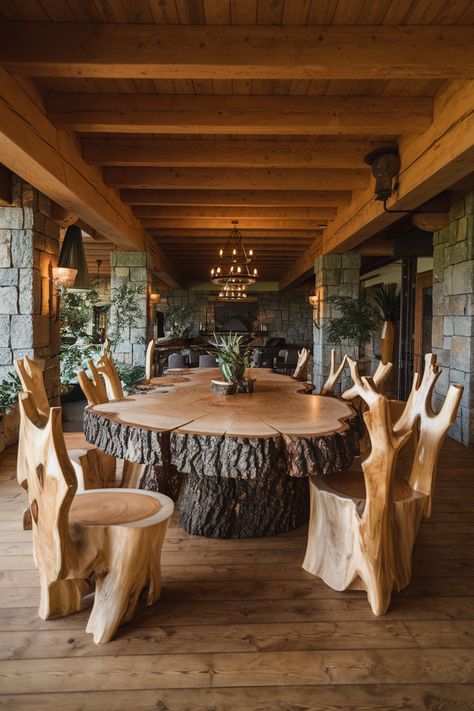 Log Home Furniture, Log Furniture Diy, Log Cottage, Tree Trunk Coffee Table, Mountain House Decor, Tree Trunk Table, Rustic Log Furniture, Trunk Table, Woodwork Diy