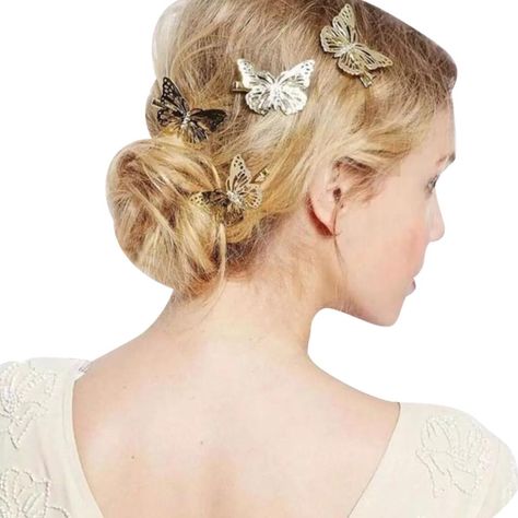 Tradesy | Gold Ladies 4Pcs Golden Butterfly Clip Hair Accessory Wedding Hair Updos, Hair Accessories Clips, Wedding Hair Clips, Butterfly Hair Clip, Butterfly Clips, Head Jewelry, Bride Hair, Butterfly Hair, Metallic Hair