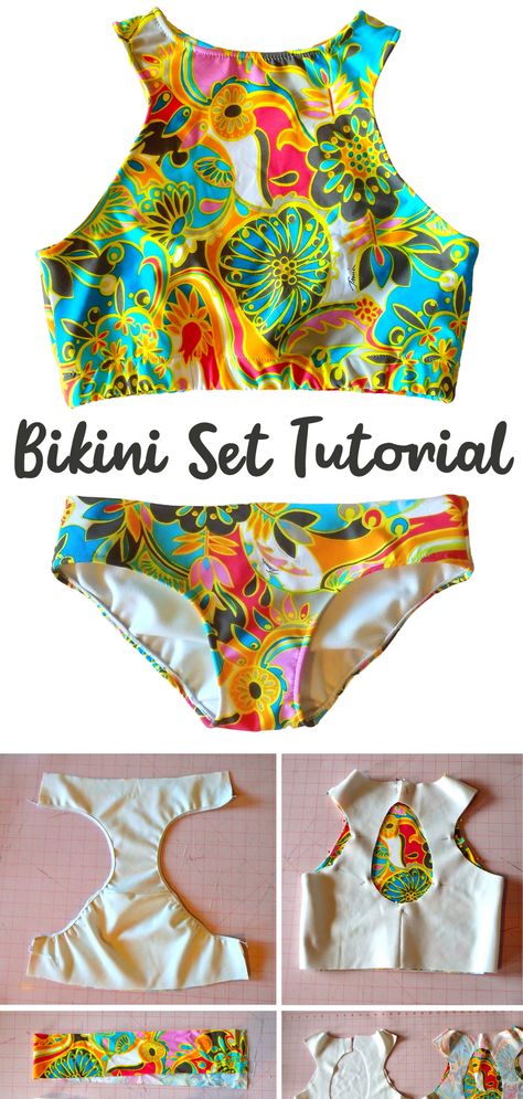 Design and Sew a Sporty Bikini Top - Tutorial Diy Swimwear, Swimwear Sewing Patterns, Swimsuit Pattern Sewing, Long Sleeve Bathing Suit, Diy Swimsuit, Suit Sewing Patterns, Serger Sewing, Swimsuit Pattern, Sewing Tutorials Free