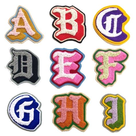 Letter Patches, Desain Buklet, Old English Font, Spiral Tie Dye, Chain Stitch Embroidery, 자수 디자인, Custom Letters, Red Aesthetic, Embroidery Patches