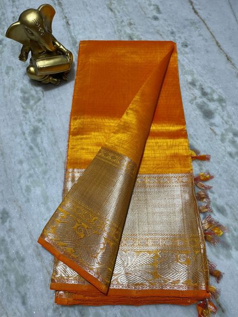 mangalagiri pure pattu by cotton spl kanchi border plain pattu sarees Orange Colour Pattu Saree, Orange Pattu Saree, Plain Pattu Sarees, Mangalagiri Sarees, Peach Color Saree, Pure Chiffon Sarees, Chiffon Sarees, Pure Chiffon, Orange Colour