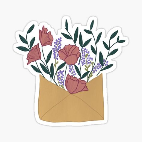 "flowers envelope" Sticker by madstodd | Redbubble Envelope Sticker, Stickers Cool, Preppy Stickers, Homemade Stickers, Cute Laptop Stickers, Tumblr Stickers, Scrapbook Stickers Printable, Food Stickers, Letter Stickers