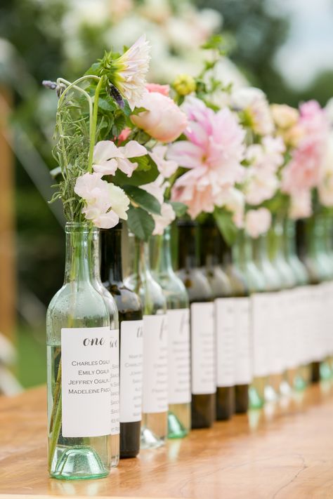 Wine Bottle Bud-Vase Table Assignments Table Assignments, Summer Wedding Outdoor, Wedding Table Plan, Seating Cards, Sunset Wedding, Seating Plan, Seating Chart Wedding, Winery Weddings, Table Plans