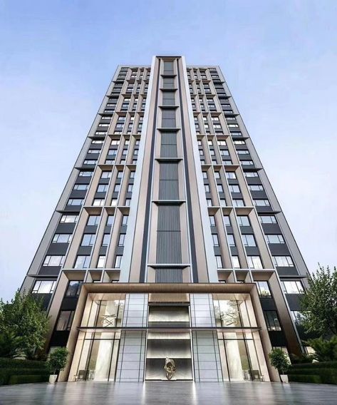 High Rise Residential Building Facade, Hotel Facade, Apartments Exterior, Commercial Design Exterior, Luxurious Villa, Facade Architecture Design, Residential Building Design, High Rise Apartments, Building Elevation