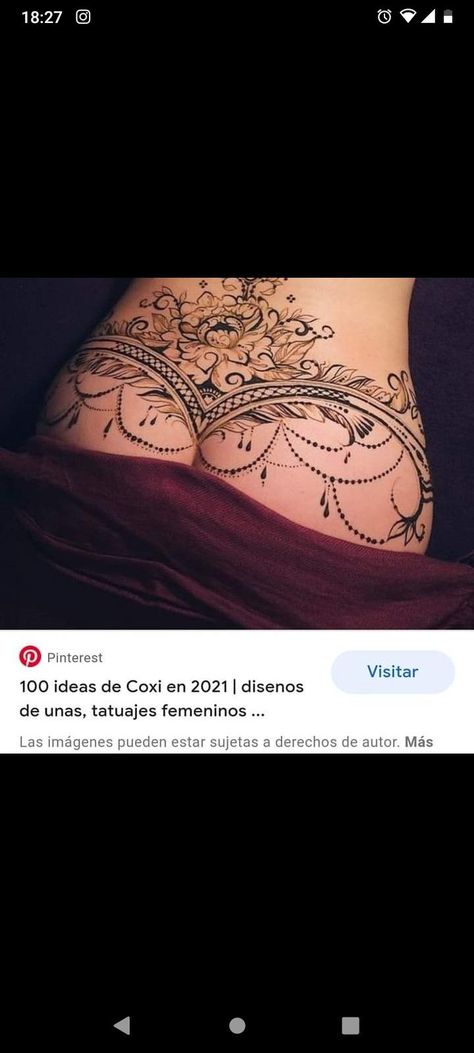 Lace Hip Tattoos Women, Pelvic Area Tattoo, Mandala Tramp Stamp, Mandala Tattoo Buttocks, Womens Bum Tattoos, Lower Back Flower Tattoos For Women, Huge Back Tattoo Women, Below Buttocks Tattoo, Lower Back Mandala Tattoo