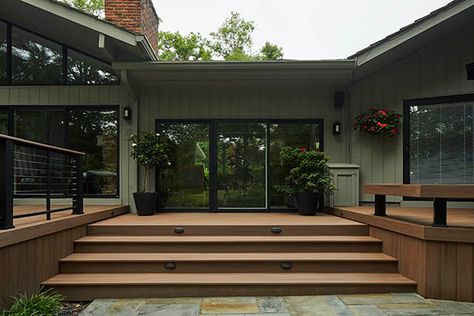 Deck Cost, Curved Deck, Azek Decking, Sunken Patio, Platform Deck, Deck Remodel, Tiered Deck, Deck Steps, Backyard Buildings