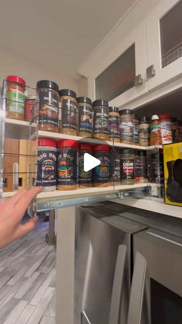 438K views · 7.9K likes | Erik Svend Svendsen on Instagram: "One more cabinet organized.   I wish I had taken a before video.  This is a huge improvement.   Love these @vertical_spice sliders especially because they are 22” deep so I can utilize the whole depth.  I’m probably gonna need to get about double the amount of these I have to tackle a few more boxes of rubs and spices.   #bbq #smoker #rubs #spices #verticalspice #organizer #organized" Seasoning Organization Ideas, Spice Storage Ideas Inside Cabinets, Spices Organization Ideas, Spice Cabinet Ideas, Kitchen Spices Storage Ideas, Seasoning Organization, Spices Organization, Spice Cabinet Organization, Kitchen Spice Storage