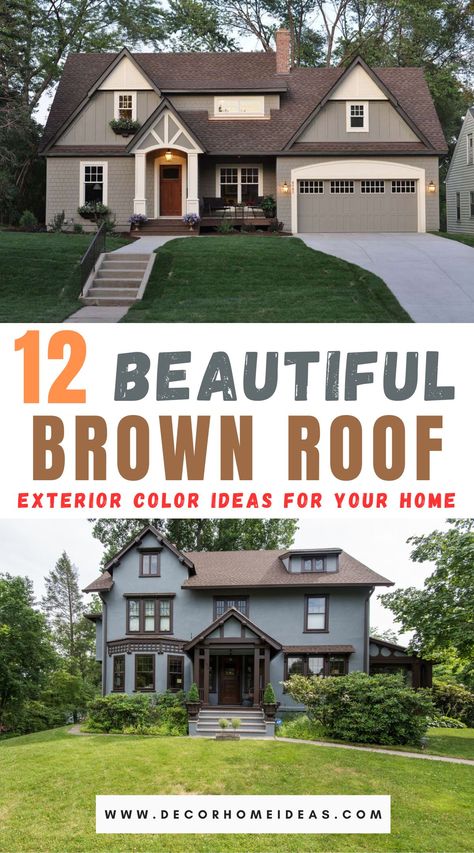 Best Brown Roof Exterior Paint Color Schemes Exterior Color Schemes Brown, Brown Roof House Colors, Outdoor House Paint Colors, Brown Roof Exterior, Brown Roof Houses, Brown House Exterior, Outdoor House Paint, Tudor House Exterior, Siding Colors For Houses