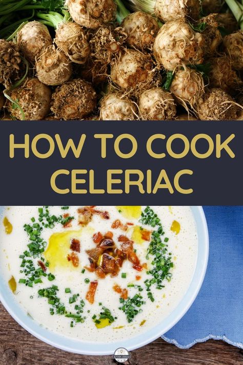 How to Cook Celeriac: Recipes and Tips 🌿 | Celeriac, or celery root, is a versatile veggie with a unique flavor. Discover celeriac recipes like creamy puree or roasted dishes. It's packed with nutrients and can be used in soups, salads, and more. Learn how to cook celeriac and explore its culinary possibilities! Celeriac Recipes, Roast Celeriac, Celeriac Soup, Celery Root, Tasty Vegetarian Recipes, Vegetarian Recipes Easy, Food For A Crowd, Vegetarian Recipes Dinner, Delicious Vegetarian