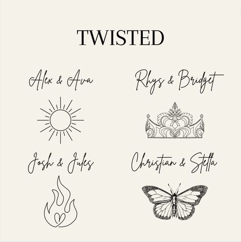 #twistedlove #twistedgames #twistedhate #twistedlies #alexvolkov #avachen #bridgetvonascheberg #rhyslarsen #joshchen #julesambrose #stellaalonso #christianharper #books #anahuang #twistedseries Bookish Tattoos, Twisted Series, Book Tattoo, New Print, Romance Books, Book Series, Romance, Twist, Tattoos