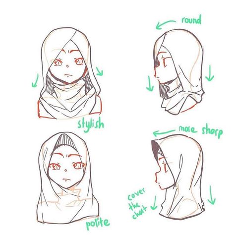 Hijab Drawing, الفن الرقمي, Clothing Reference, Anime Muslim, Seni Dan Kraf, Art Tools Drawing, Sketches Tutorial, Poses References, Anime Drawings Tutorials